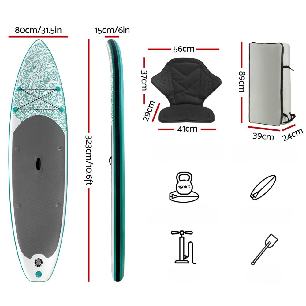 Stand Up Paddle Board Inflatable Kayak Surfboard Blue White - 10FT