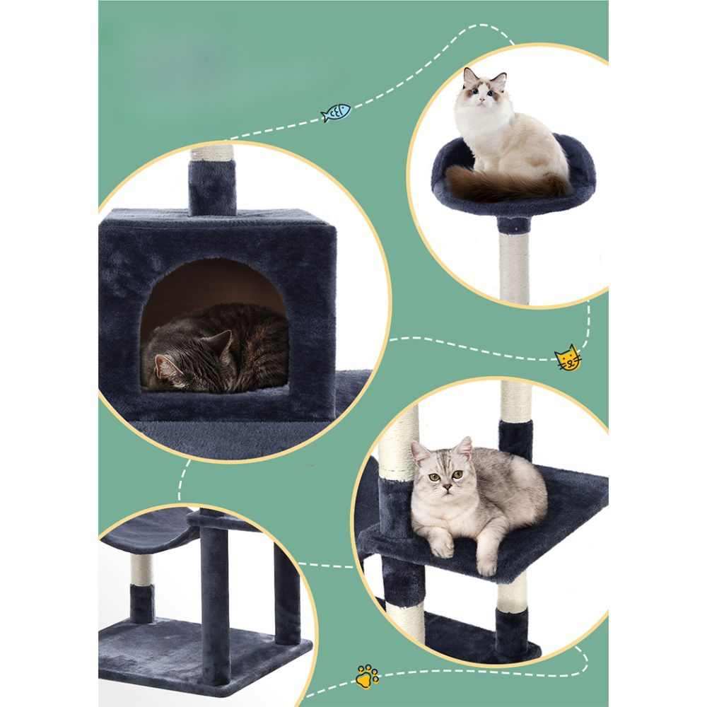 Cat Tree Tower Scratching Post Wood House Play Bed - 151cm