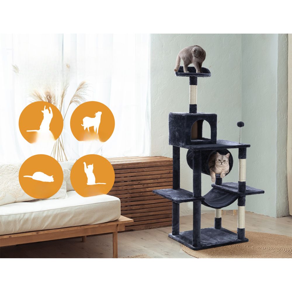 Cat Tree Tower Scratching Post Wood House Play Bed - 151cm