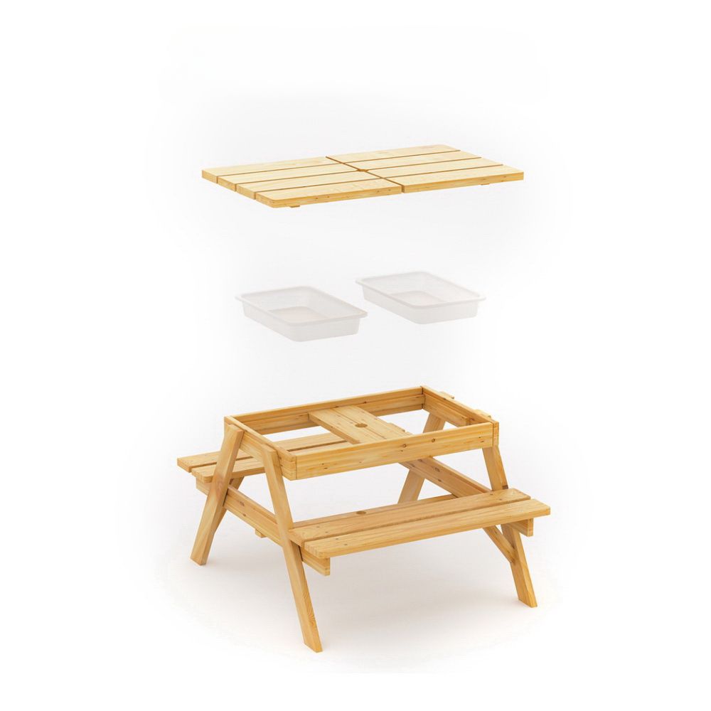 Kids Outdoor Table Chairs Picnic Bench Umbrella Sand Pit Box Set - Wood
