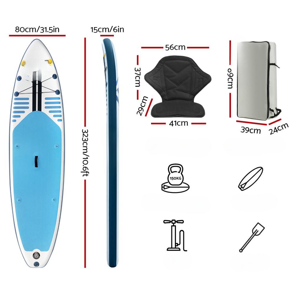 Stand Up Paddle Board Inflatable Kayak Surfboard Green White - 10FT