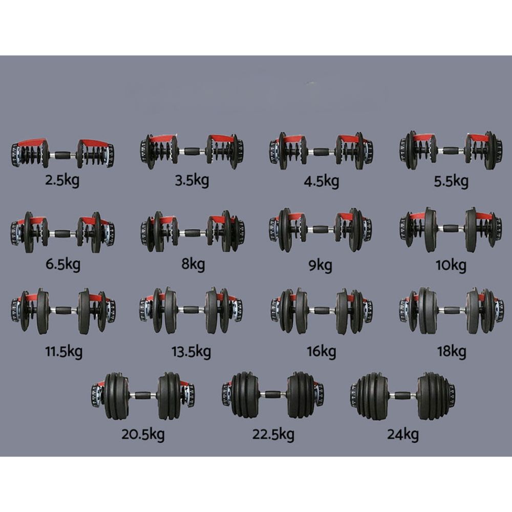 2Pcs 24kg Adjustable Dumbbell Weight Dumbbells Plates Home Gym Fitness Exercise