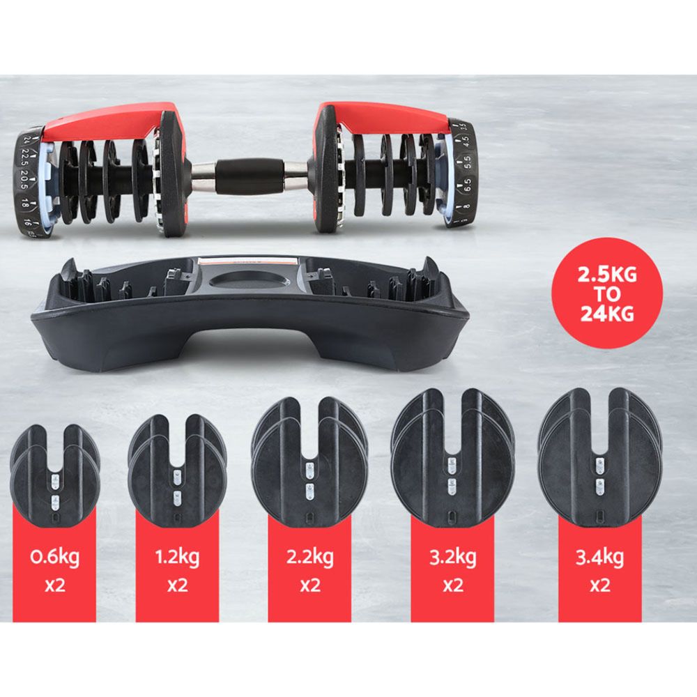 2Pcs 24kg Adjustable Dumbbell Weight Dumbbells Plates Home Gym Fitness Exercise