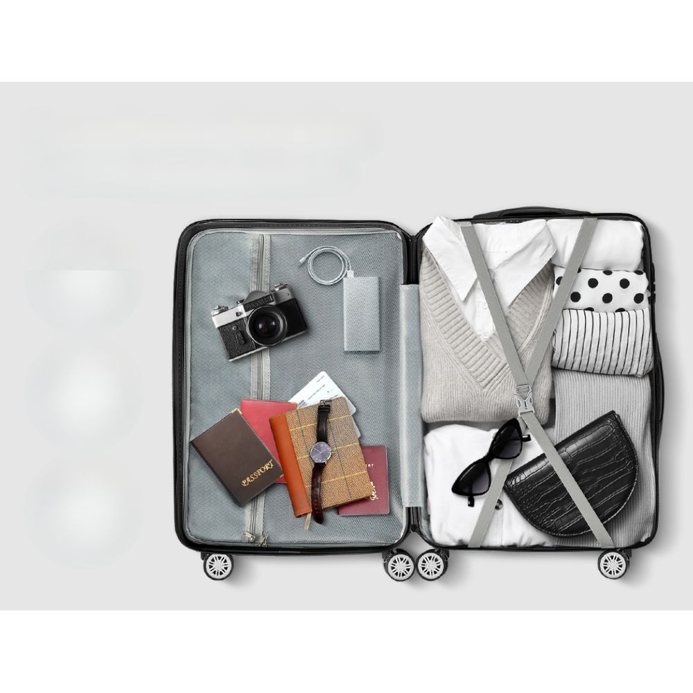 3pc Luggage 20'' 24'' 28'' Trolley Suitcase Sets Travel Hard Case Lightweight Black