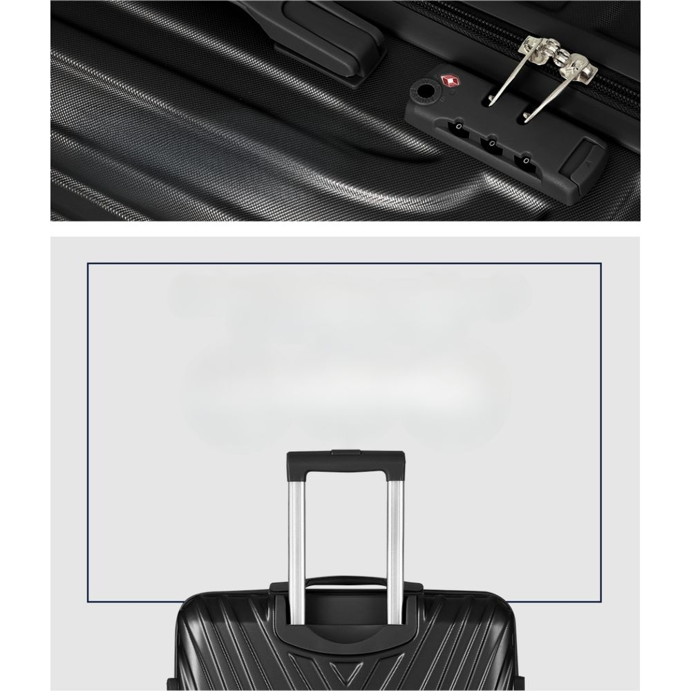 3pc Luggage 20'' 24'' 28'' Trolley Suitcase Sets Travel Hard Case Lightweight Black