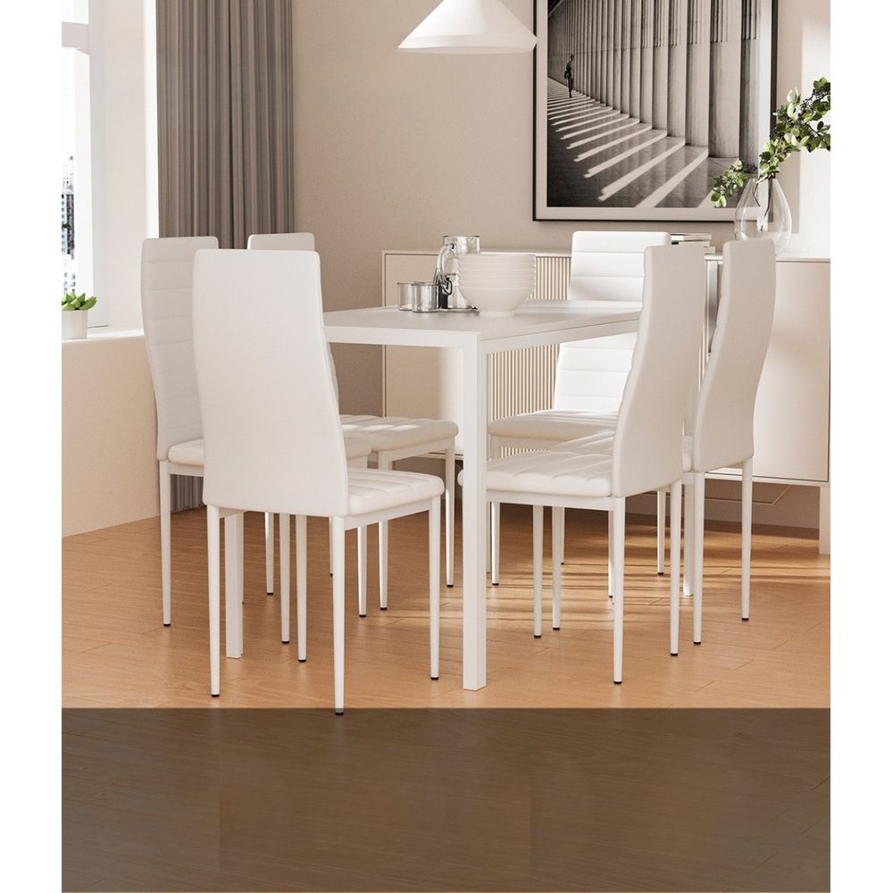 Dining Chairs and Table Dining Set 6 Chair Set Of 7 Wooden Top White