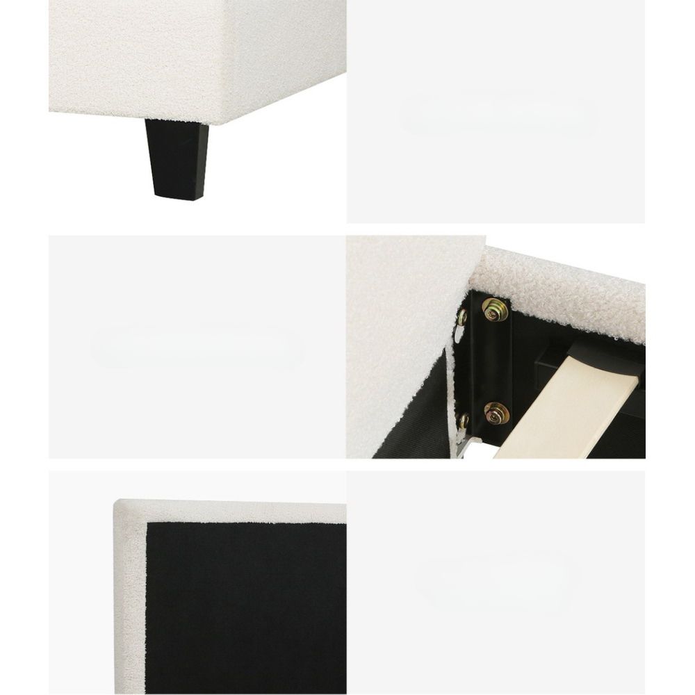 Bed Frame Queen Size Boucle Fabric Mattress Base Platform Wooden