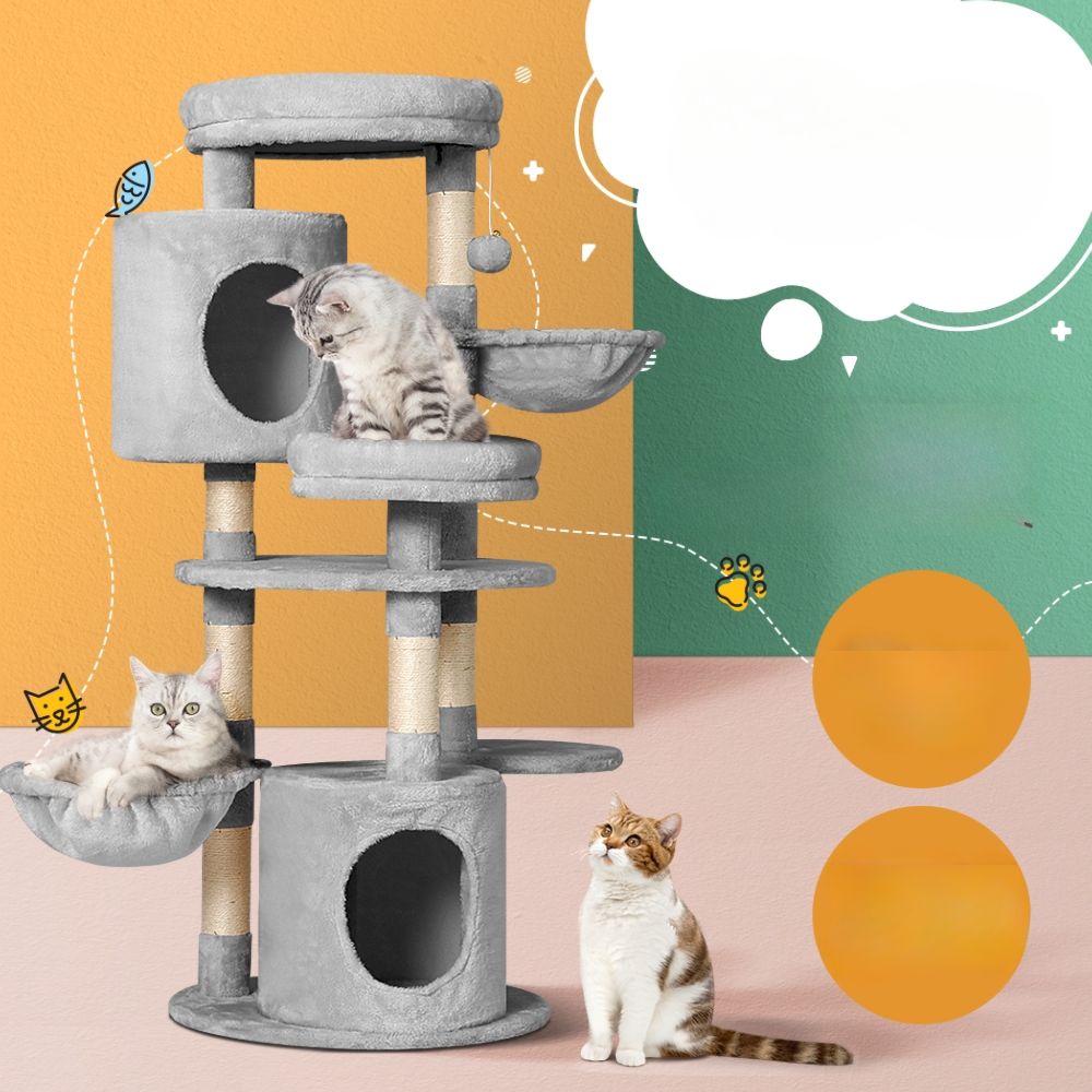 Cat Tree Tower Scratching Post Wood House Play Bed - 123cm