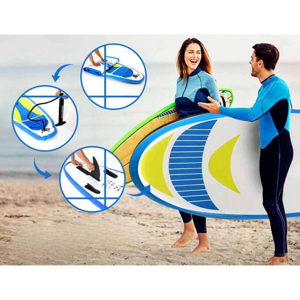 Stand Up Paddle Board Inflatable Surfboard Kayak Yellow Blue White - 11ft