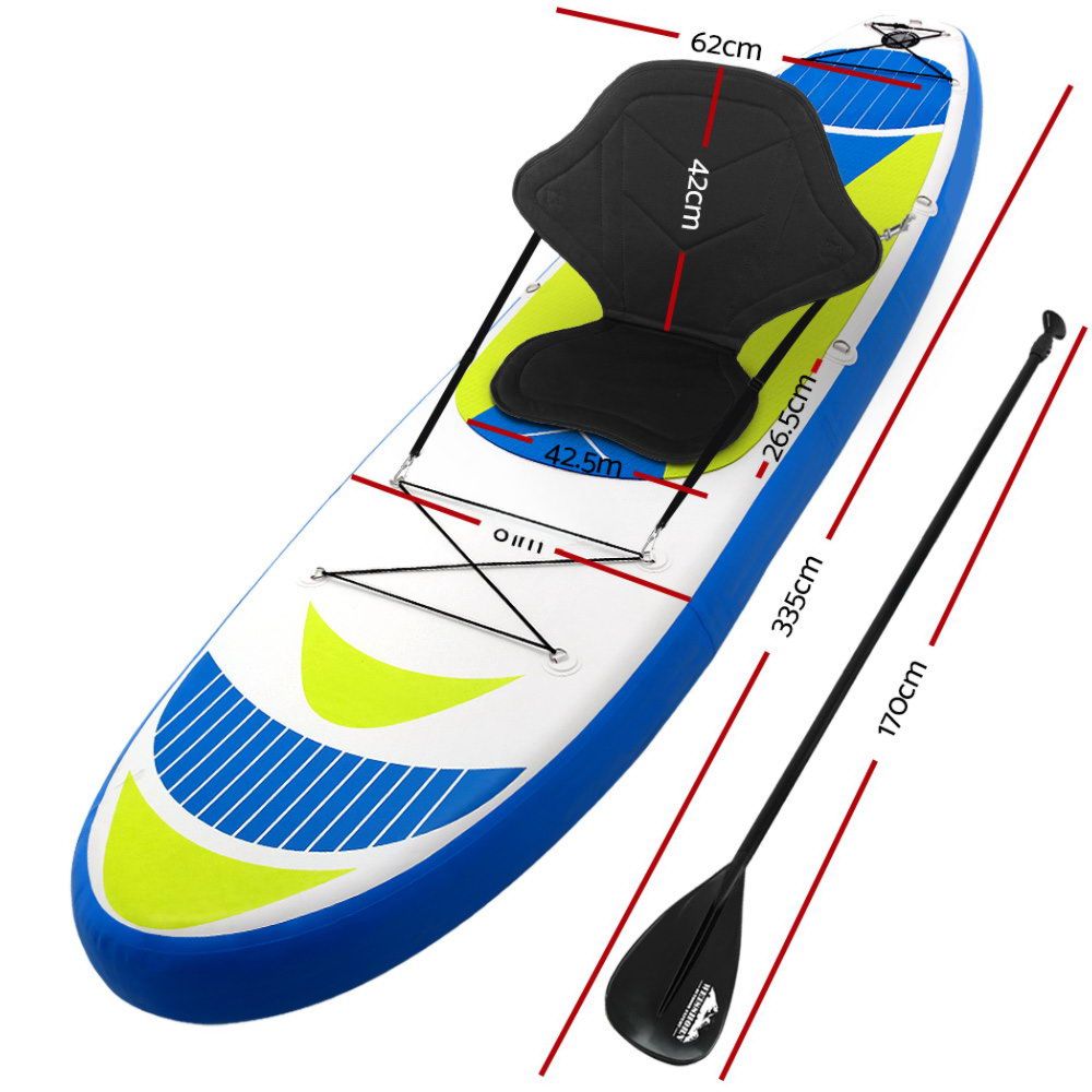 Stand Up Paddle Board Inflatable Surfboard Kayak Yellow Blue White - 11ft