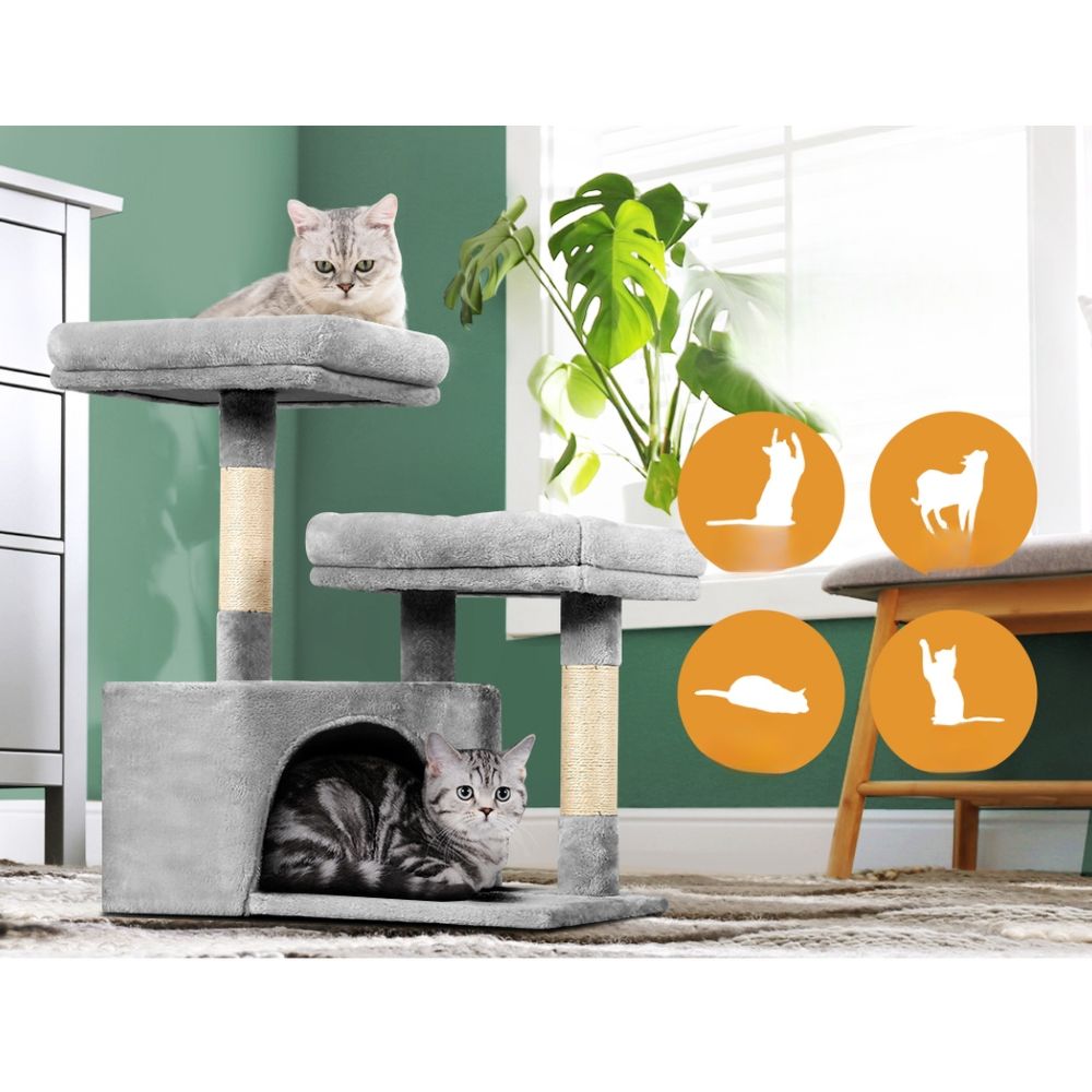Cat Tree Tower Scratching Post Wood House Play Hutch - 69cm