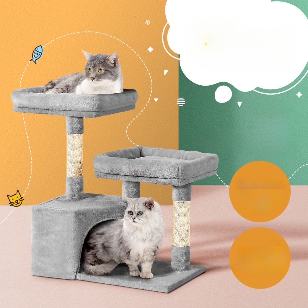 Cat Tree Tower Scratching Post Wood House Play Hutch - 69cm