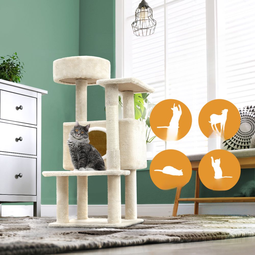 Cat Tree Tower Scratching Post Wood House Play Bed - 90cm
