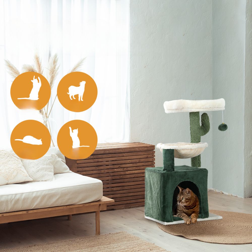 Cat Tree Tower Scratching Post Wood House Play Bed - 78cm