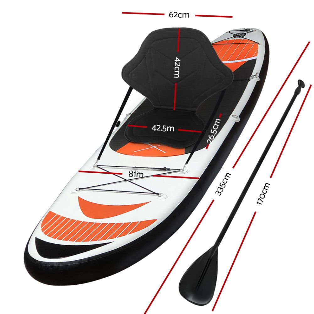 Stand Up Paddle Board Inflatable Surfboard Kayak Red Black White - 11ft