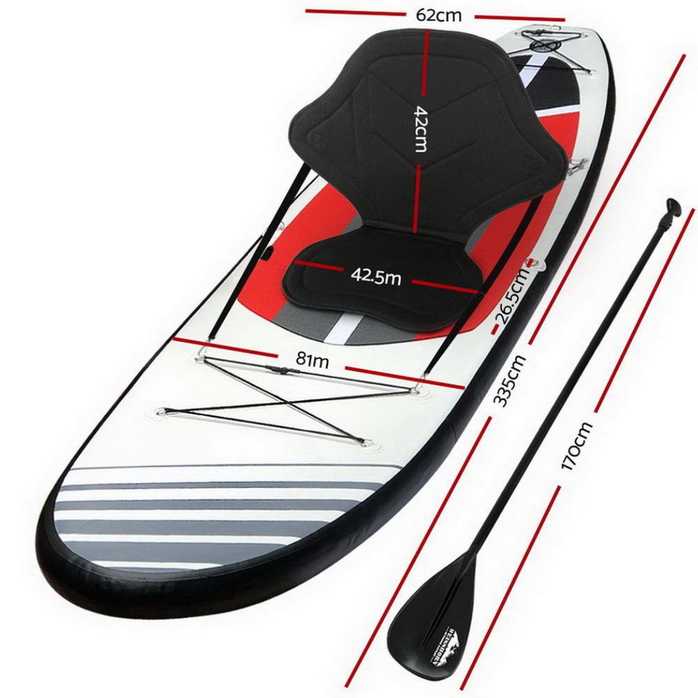 Stand Up Paddle Board Inflatable Surfboard Kayak Black White Red - 11ft