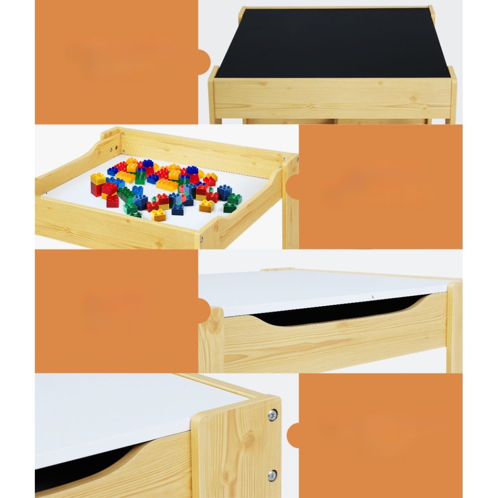 Kids Table Chairs Set Activity Chalkboard Toys Storage Desk - Set of 3