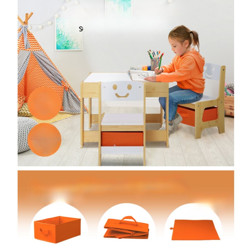 Kids Table Chairs Set Activity Chalkboard Toys Storage Desk - Set of 3