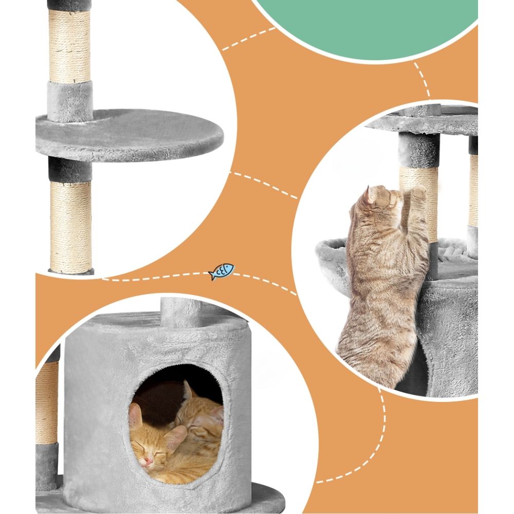 Cat Tree Tower Scratching Post Wood House Play Bed - 123cm