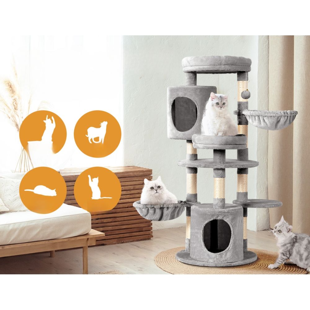 Cat Tree Tower Scratching Post Wood House Play Bed - 123cm