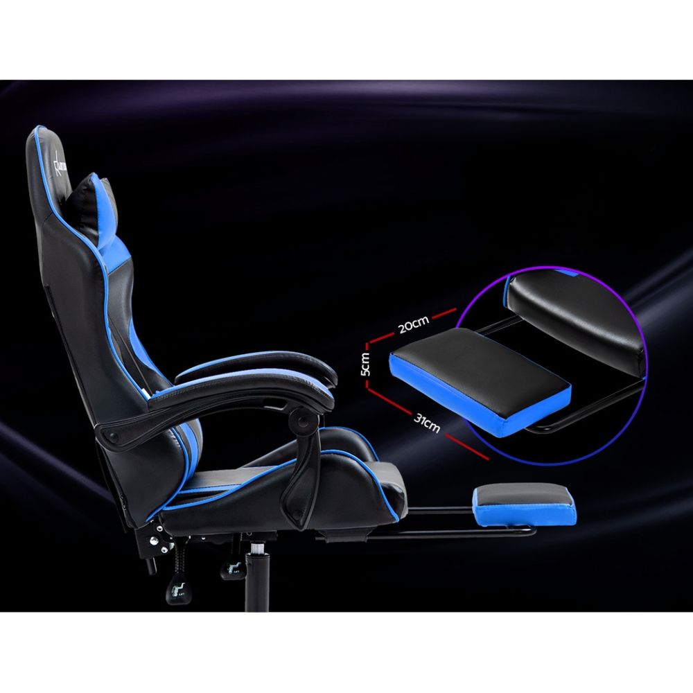Office Chair Leather Gaming Chairs Footrest Recliner Study Work Blue