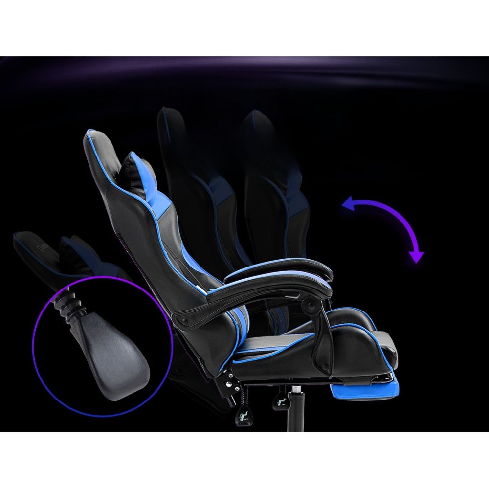 Office Chair Leather Gaming Chairs Footrest Recliner Study Work Blue