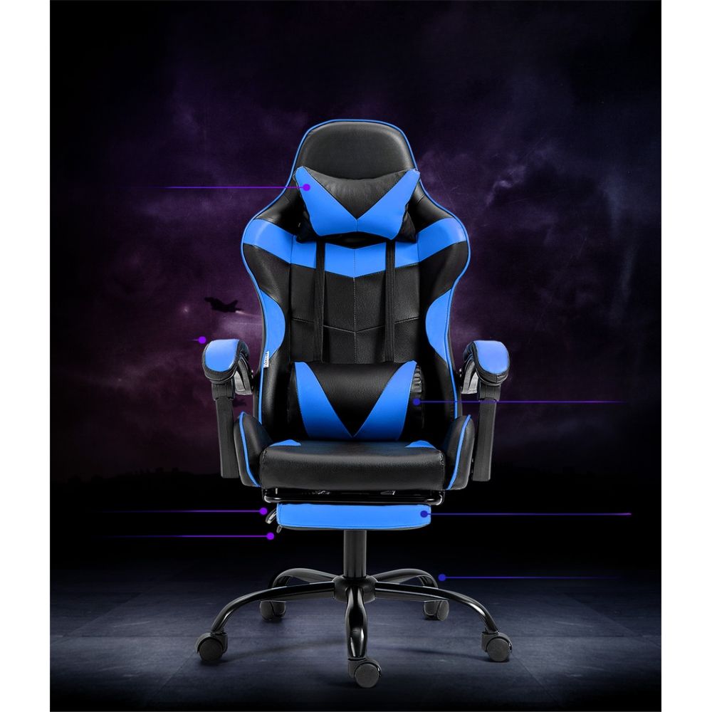 Office Chair Leather Gaming Chairs Footrest Recliner Study Work Blue