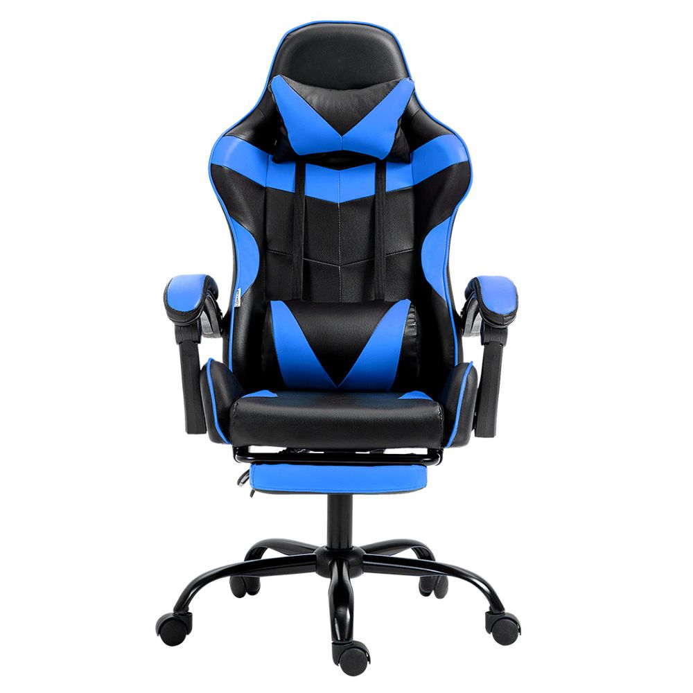 Office Chair Leather Gaming Chairs Footrest Recliner Study Work Blue