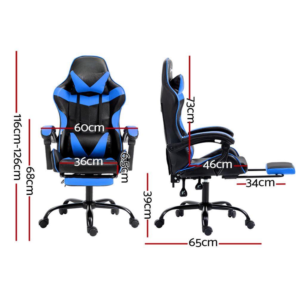 Office Chair Leather Gaming Chairs Footrest Recliner Study Work Blue