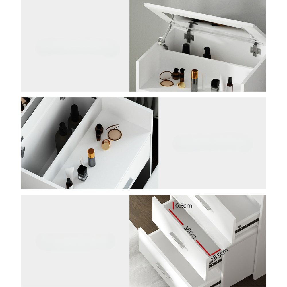 Dressing Table Bedside Tables 2-in-1 Set Hidden Makeup Mirror Storage Drawers