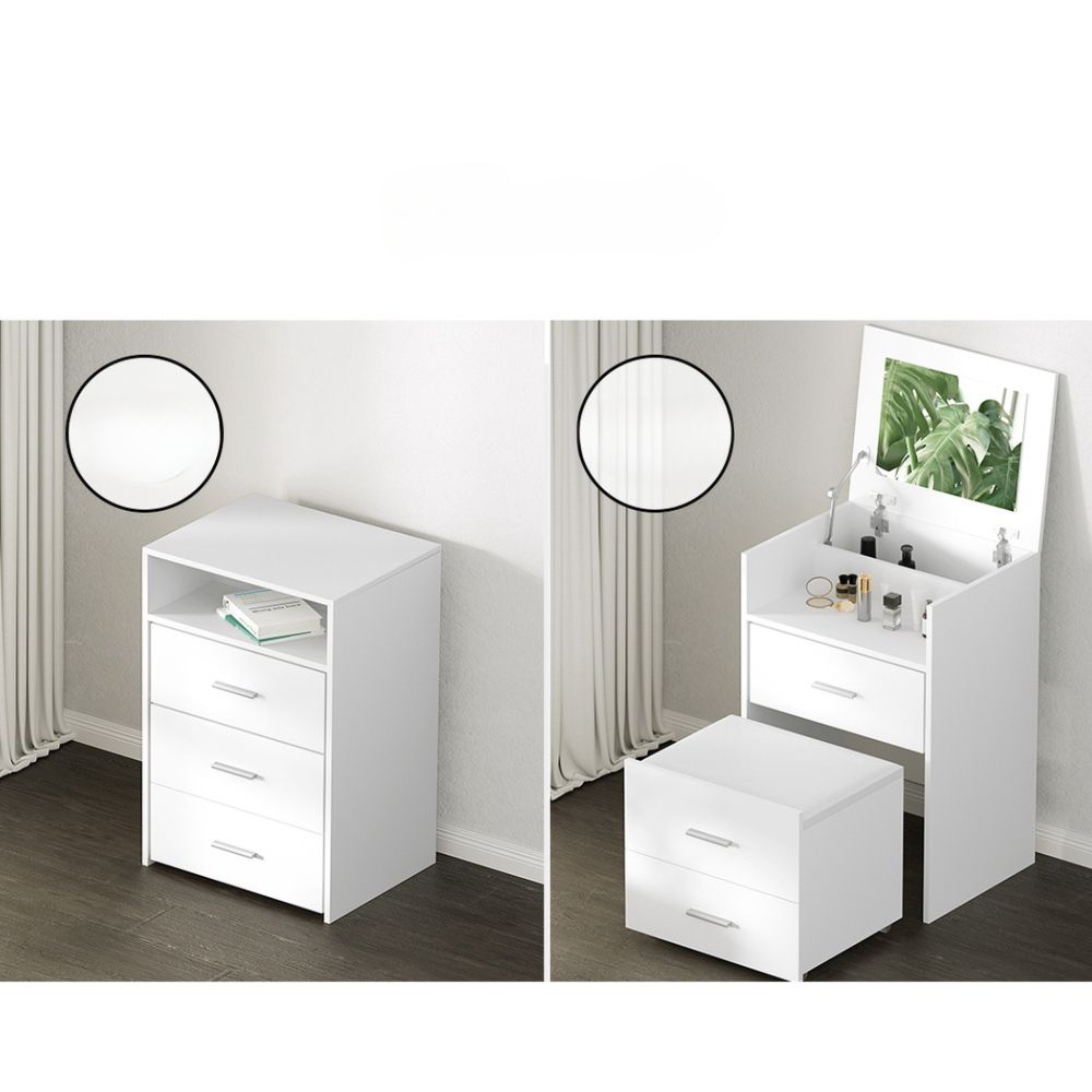 Dressing Table Bedside Tables 2-in-1 Set Hidden Makeup Mirror Storage Drawers