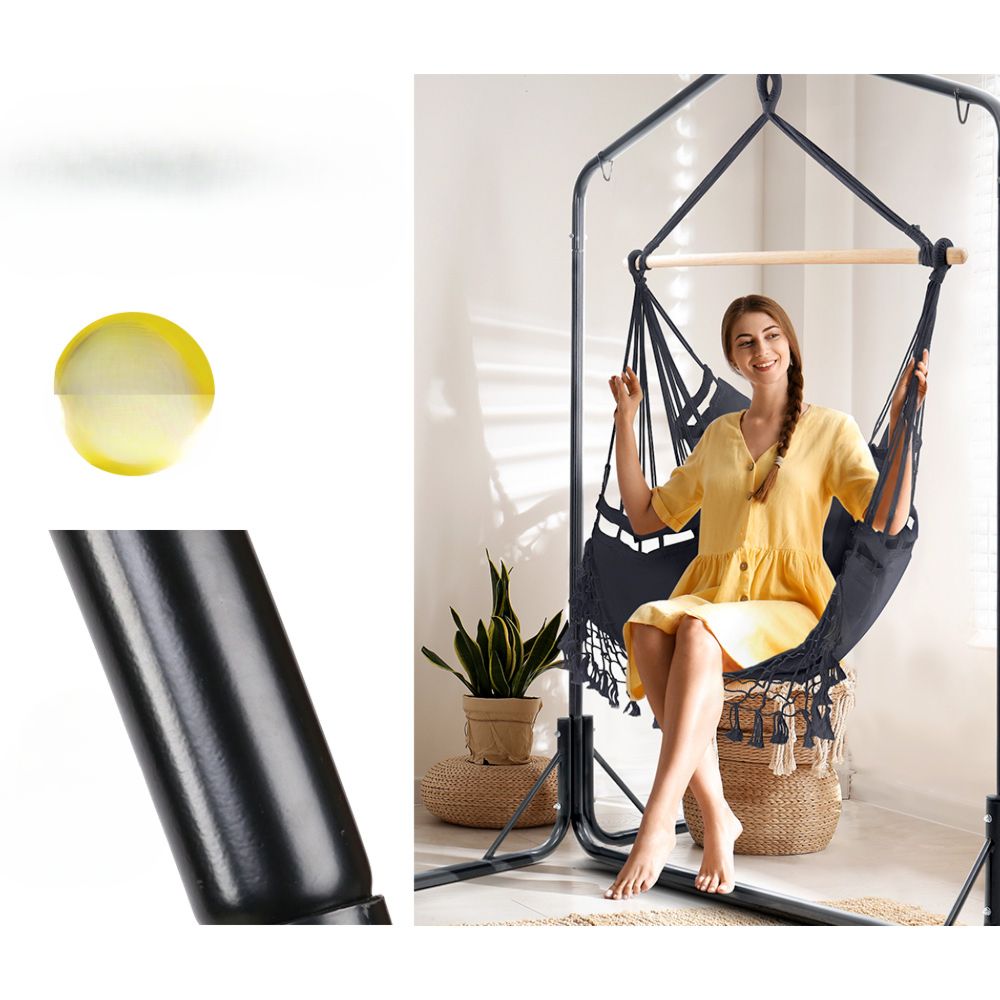 Outdoor Hammock Chair with Stand Tassel Hanging Rope - Grey