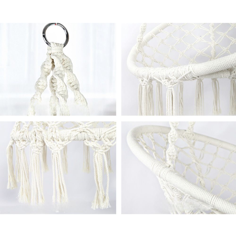 Outdoor Hammock Chair with Stand Cotton Swing 120KG Capacity - Cream