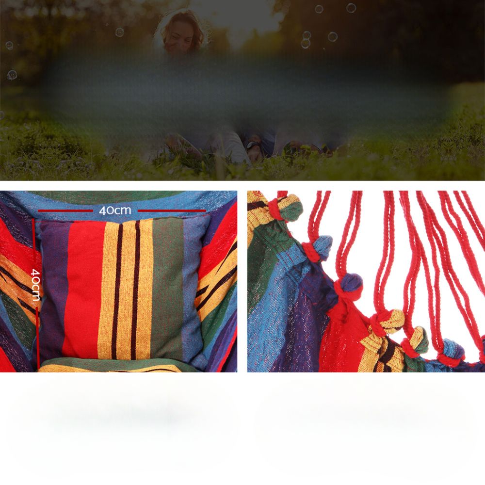 Outdoor Hanging Hammock Pillow Chair with Steel Stand - Rainbow