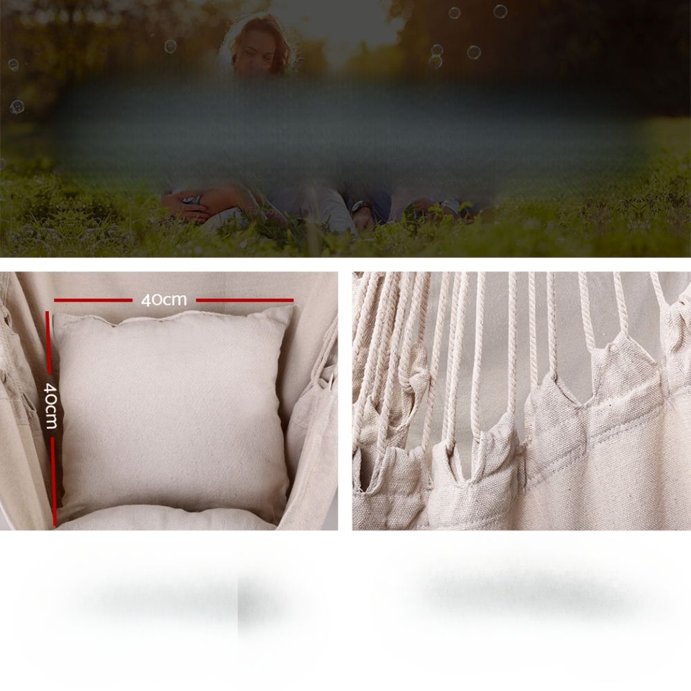 Outdoor Hanging Hammock Pillow Chair with Steel Stand - Cream