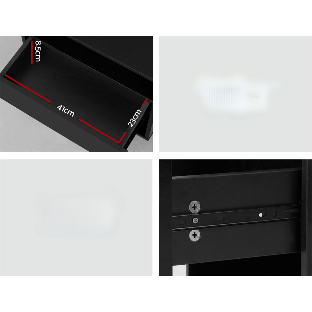 Bedside Tables Side Table RGB LED Drawers Nightstand High Gloss Black