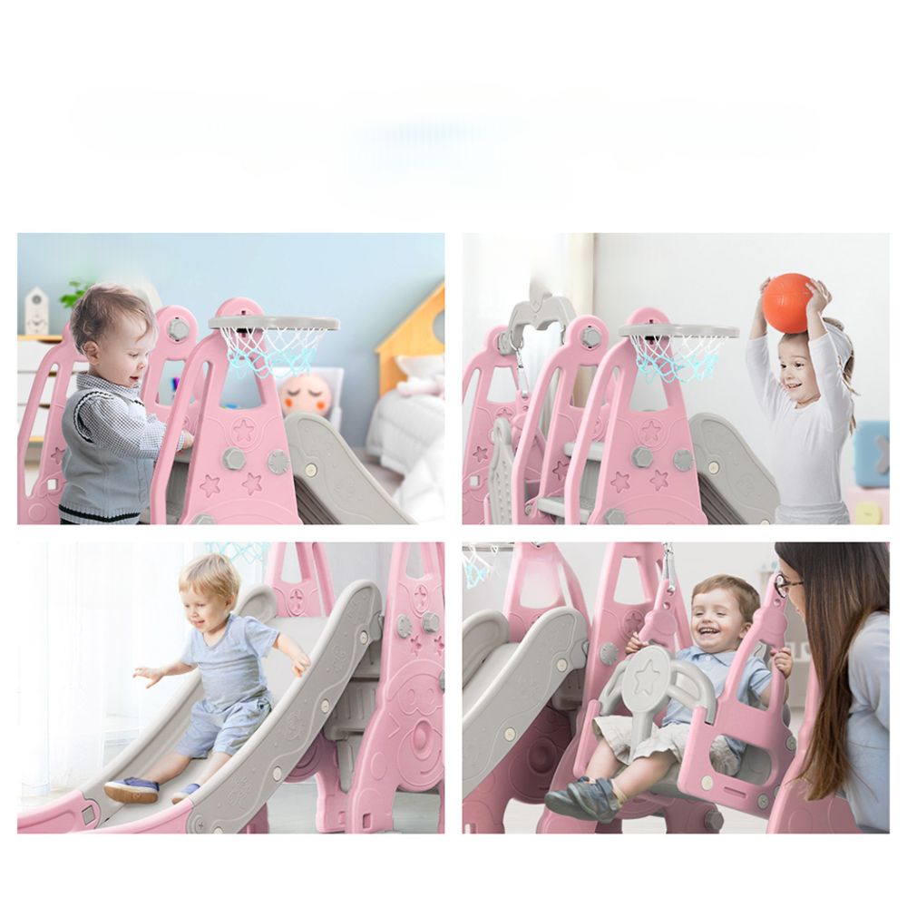 Kids Long Slide Swing Basketball Hoop Toddlers Play Set 170cm - Pink