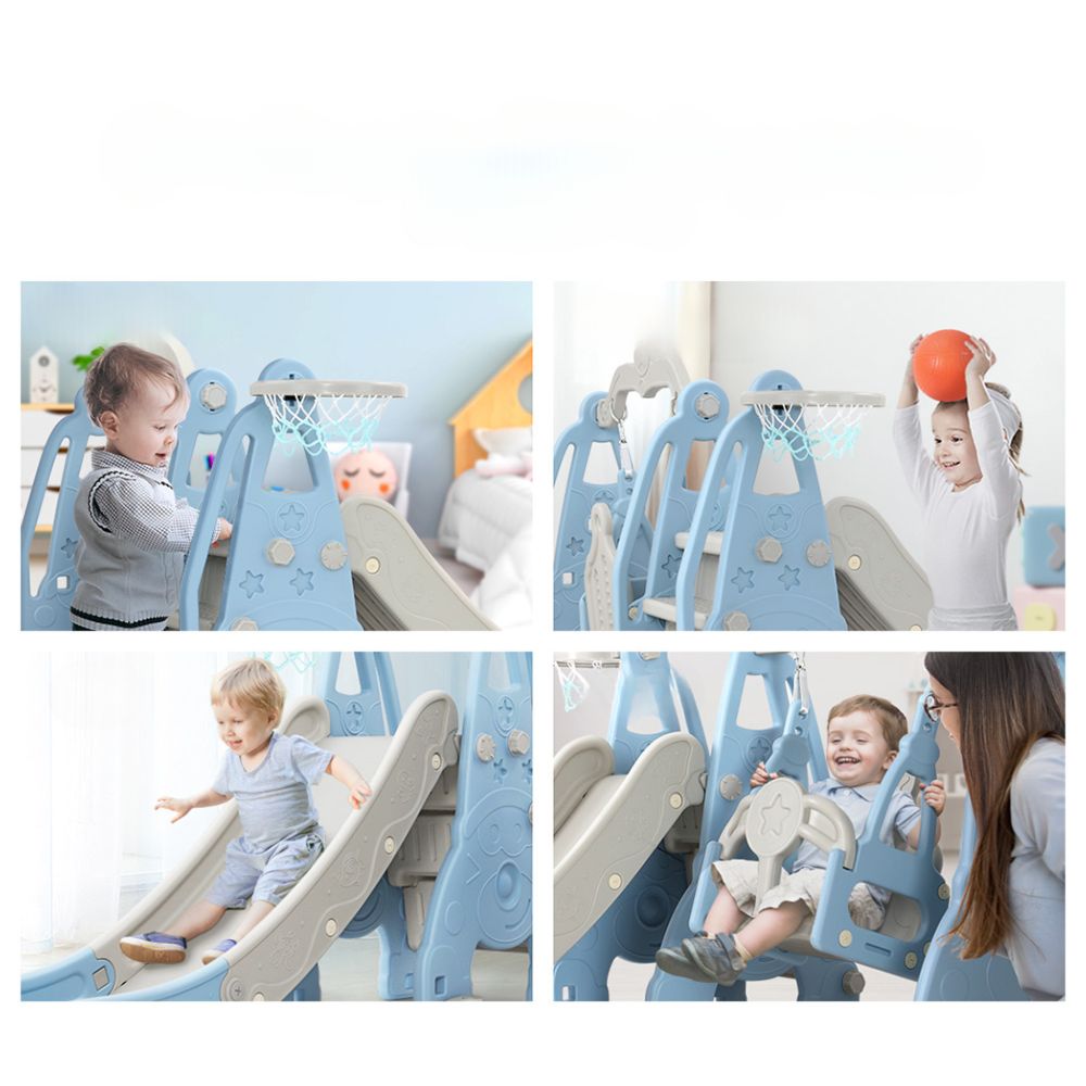 Kids Long Slide Swing Basketball Hoop Toddlers Play Set 170cm - Blue