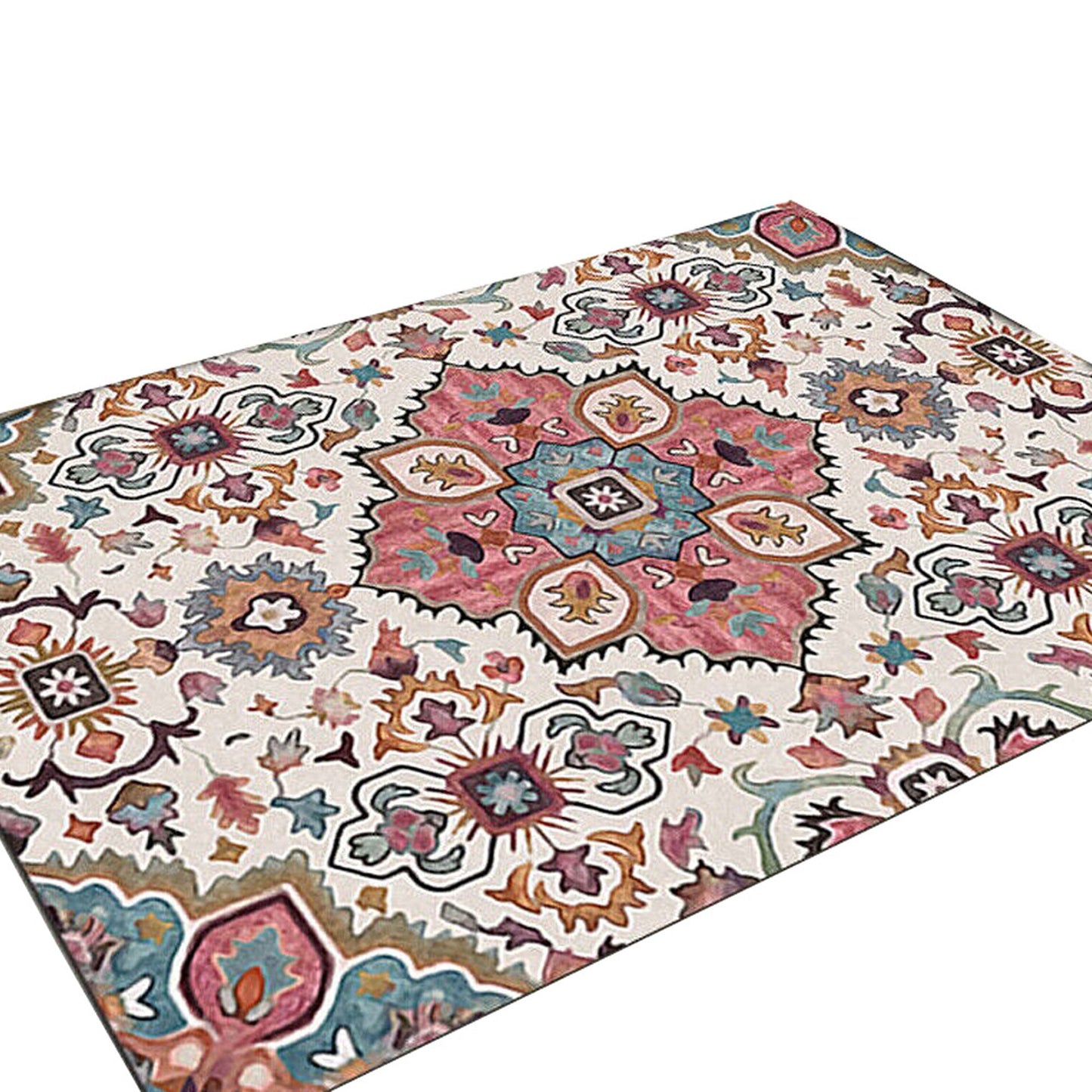 Rainbow Flower Design Large Soft Shaggy Easy Clean Area Rug