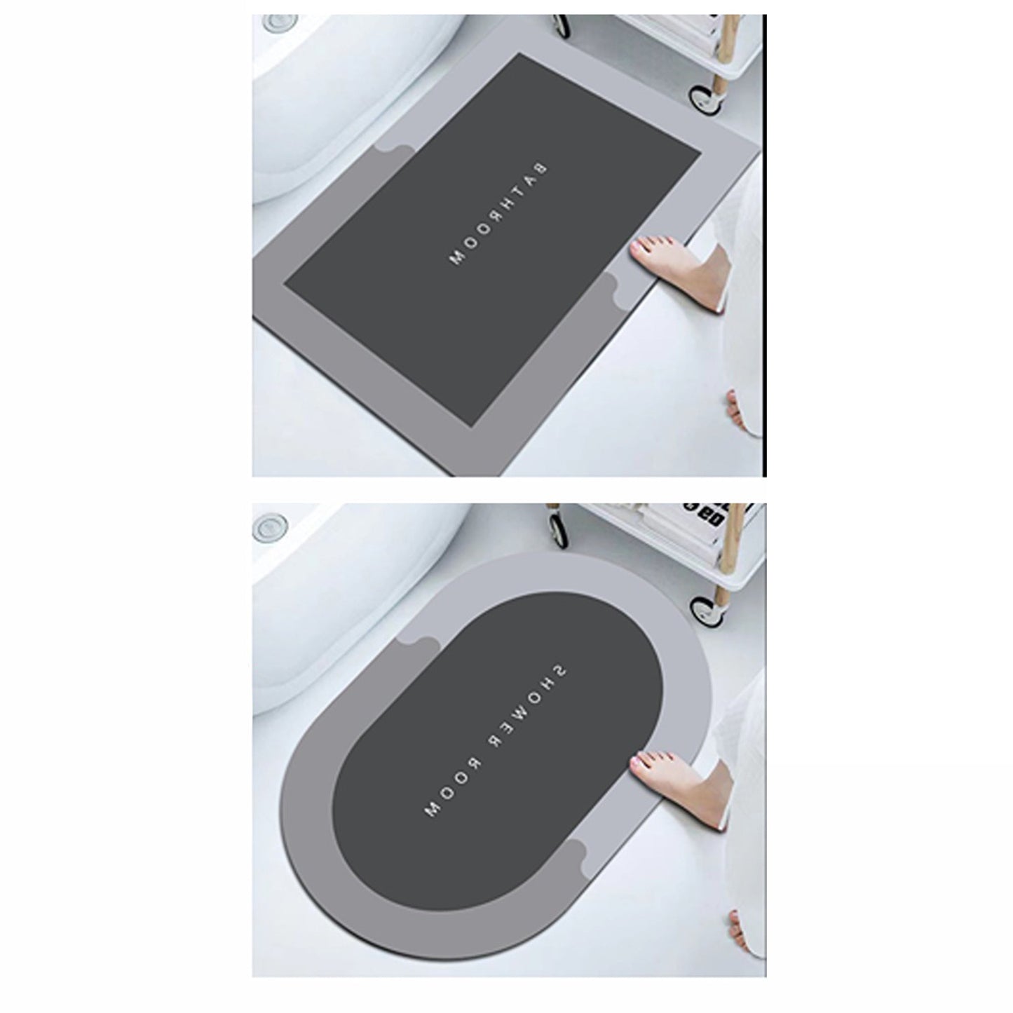 Grey Diatom Mud Non-Slip Floor Mat Bathroom Shower Kitchen Carpet Rug