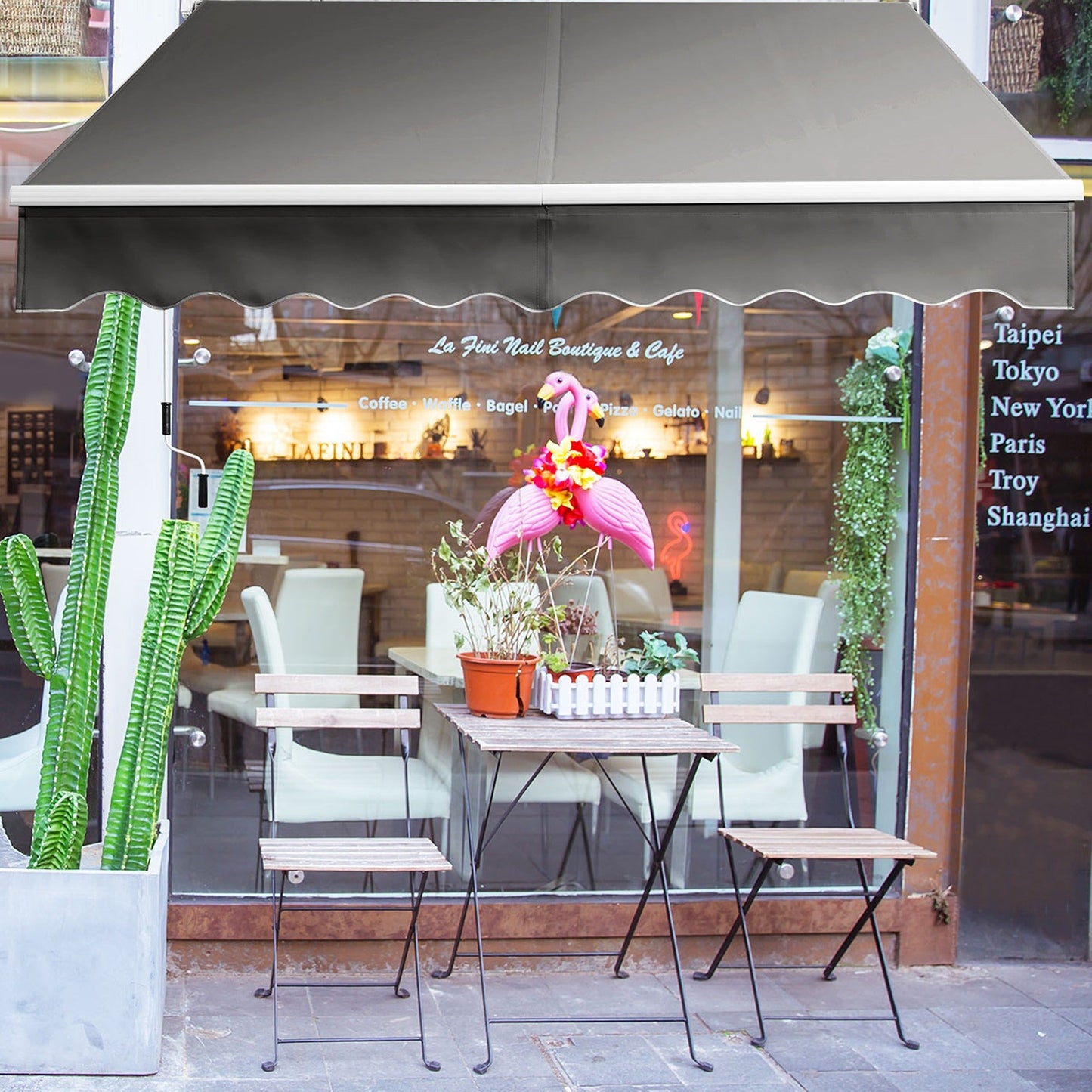 Manual Outdoor Sunshade Canopy Awning with Retractable Folding Arm