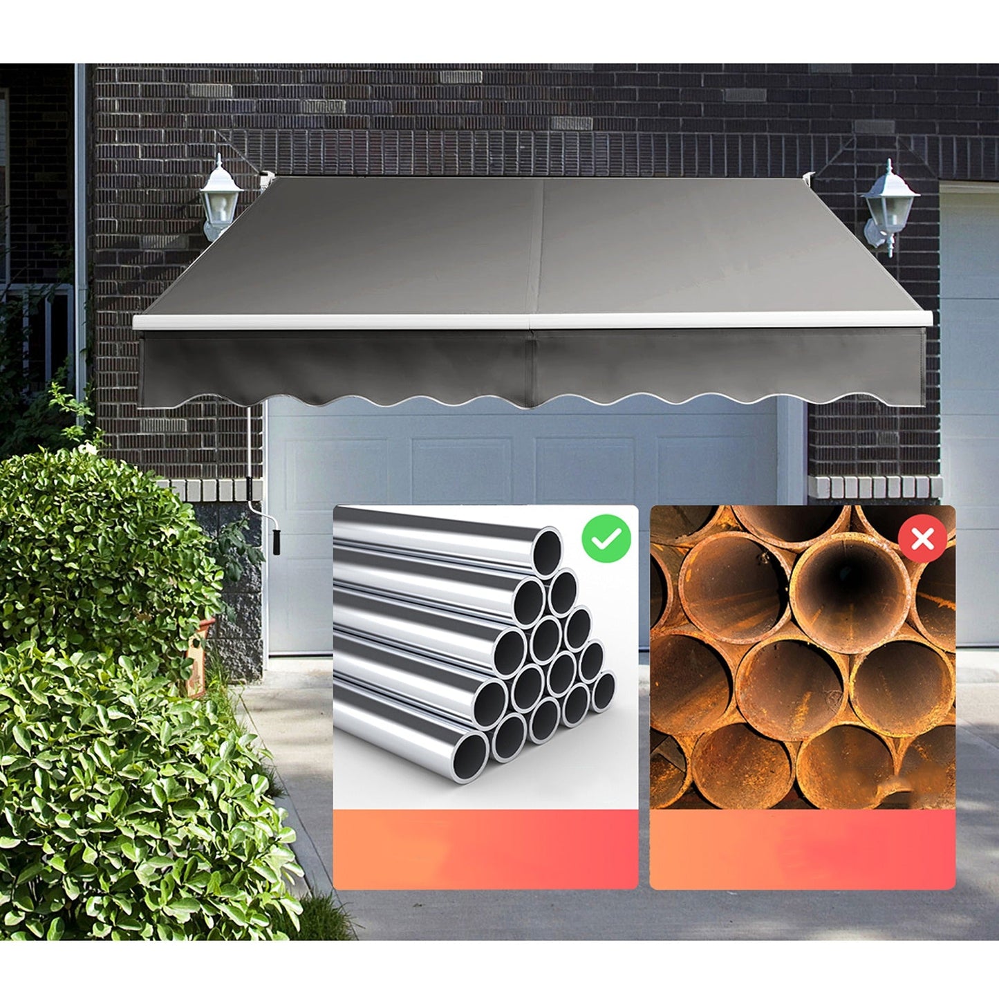Manual Outdoor Sunshade Canopy Awning with Retractable Folding Arm