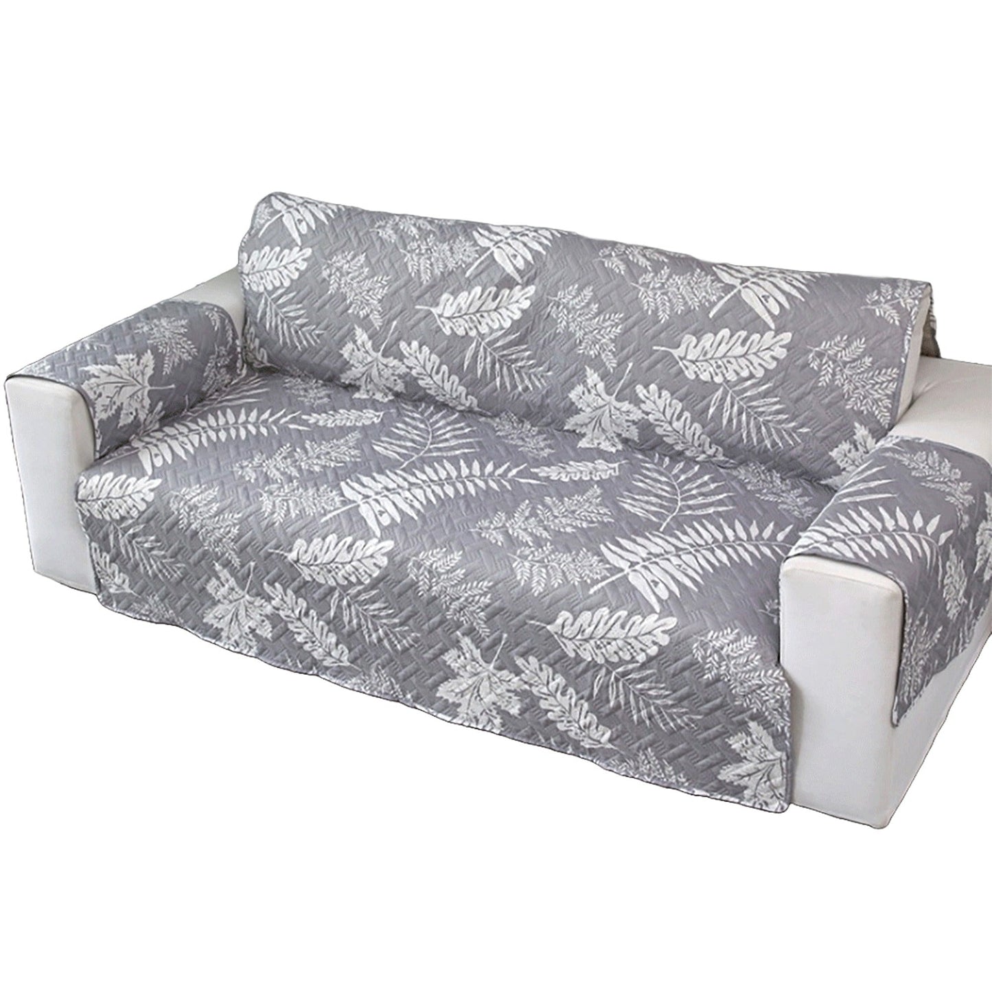 Grey Leaves Quilted Couch Covers Lounge Slipcover Seater Pet Sofa Protector Cover