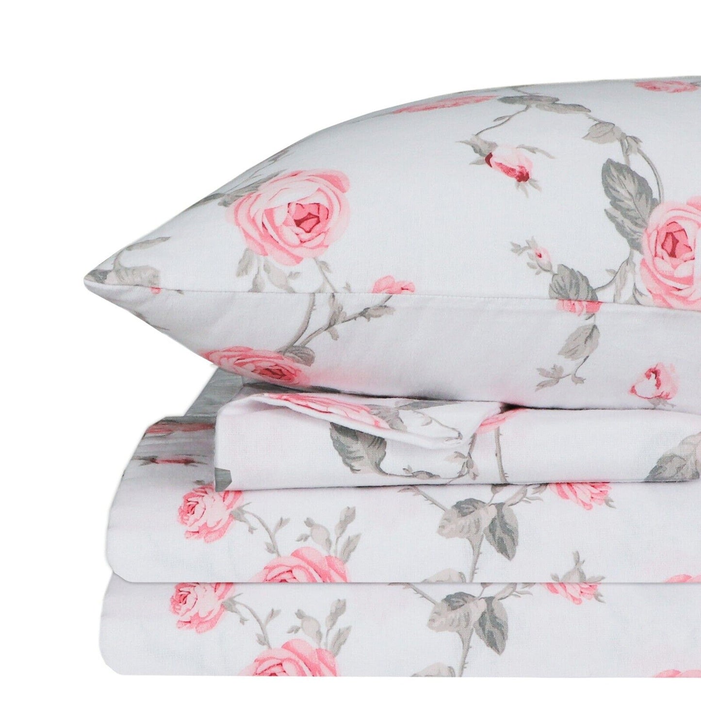 Blush Floral Cotton Flannelette Sheets Set with Standard Pillow Case Single Double Queen King