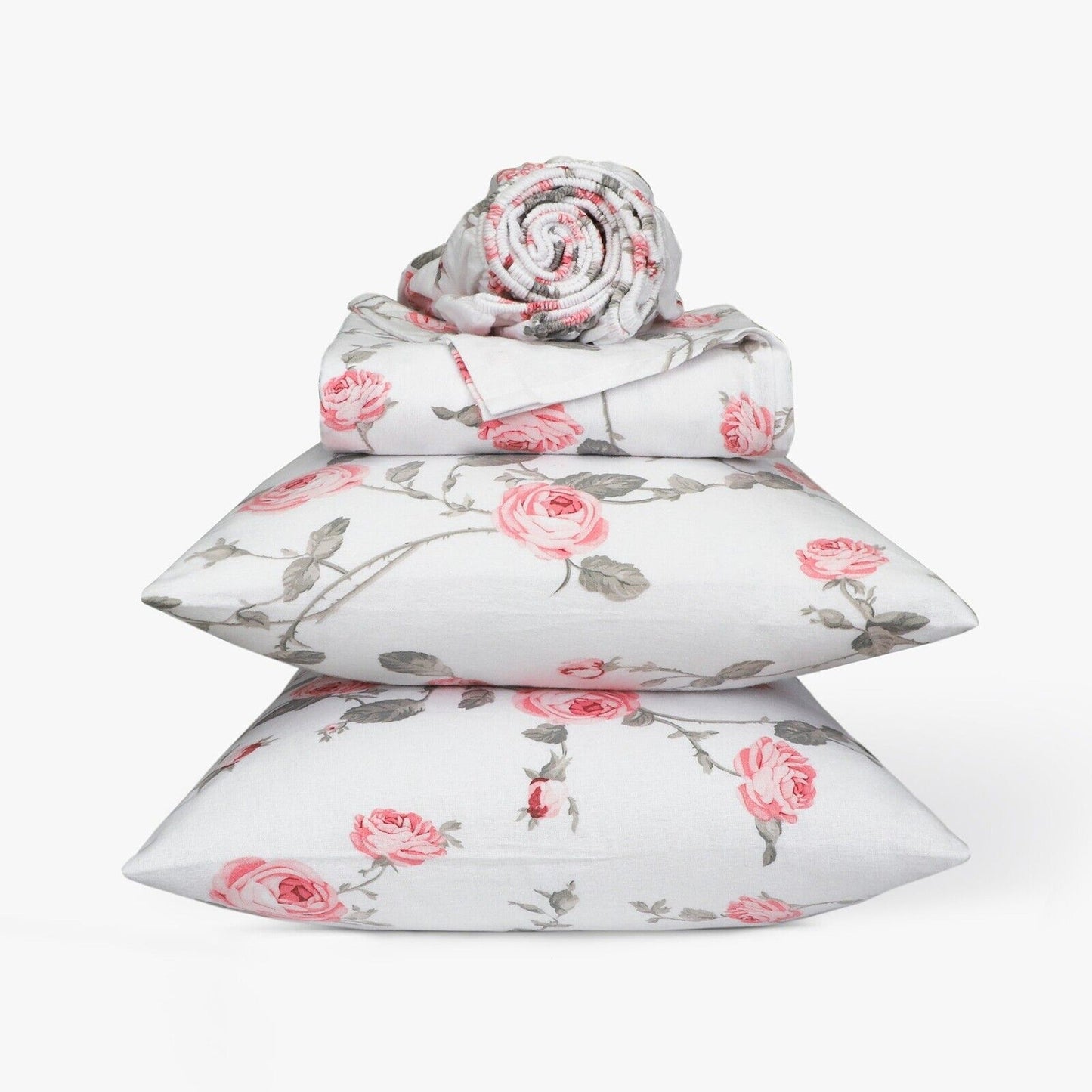 Blush Floral Cotton Flannelette Sheets Set with Standard Pillow Case Single Double Queen King