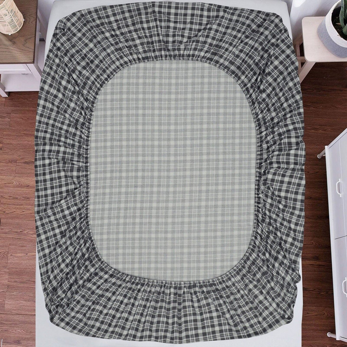 Grey Plaid Cotton Flannelette Sheets Set with Standard Pillow Case Single Double Queen King