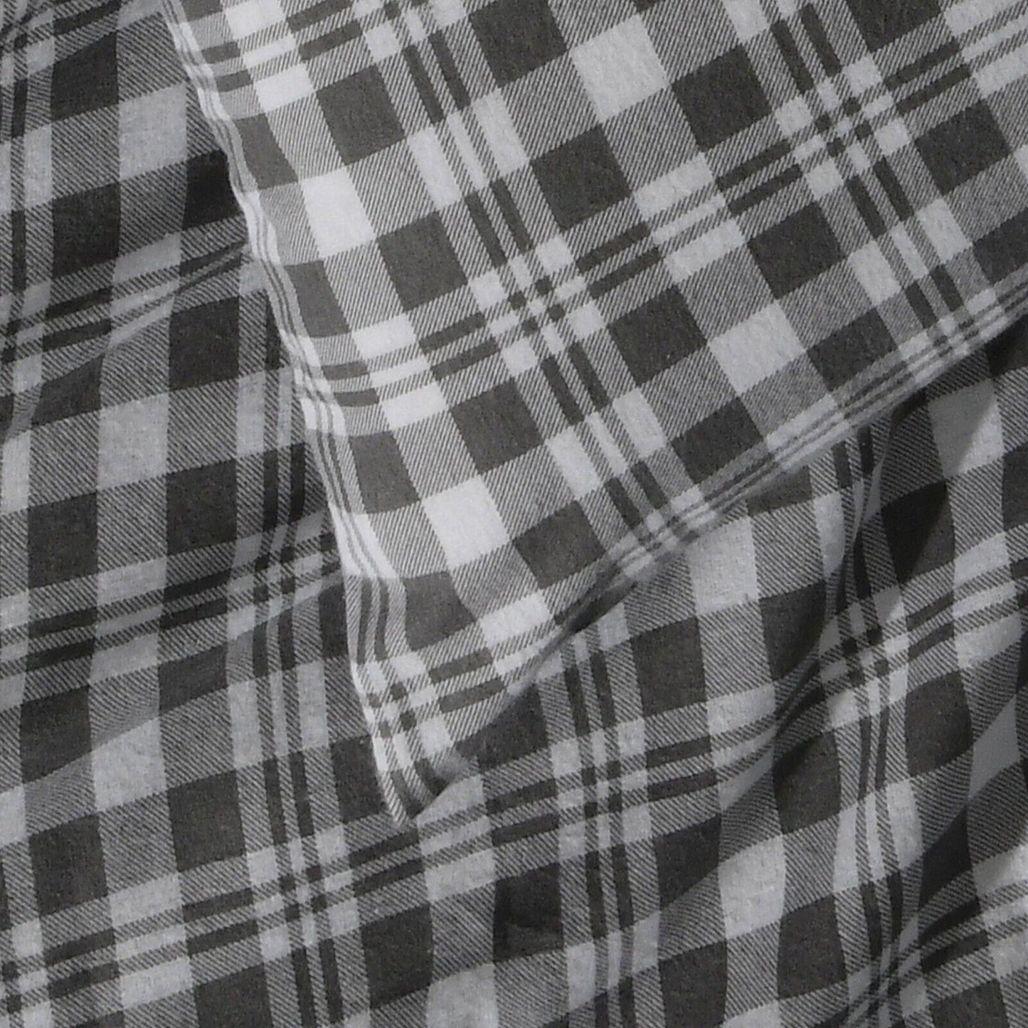 Grey Plaid Cotton Flannelette Sheets Set with Standard Pillow Case Single Double Queen King