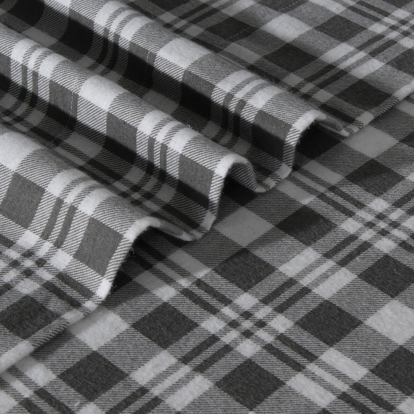 Grey Plaid Cotton Flannelette Sheets Set with Standard Pillow Case Single Double Queen King