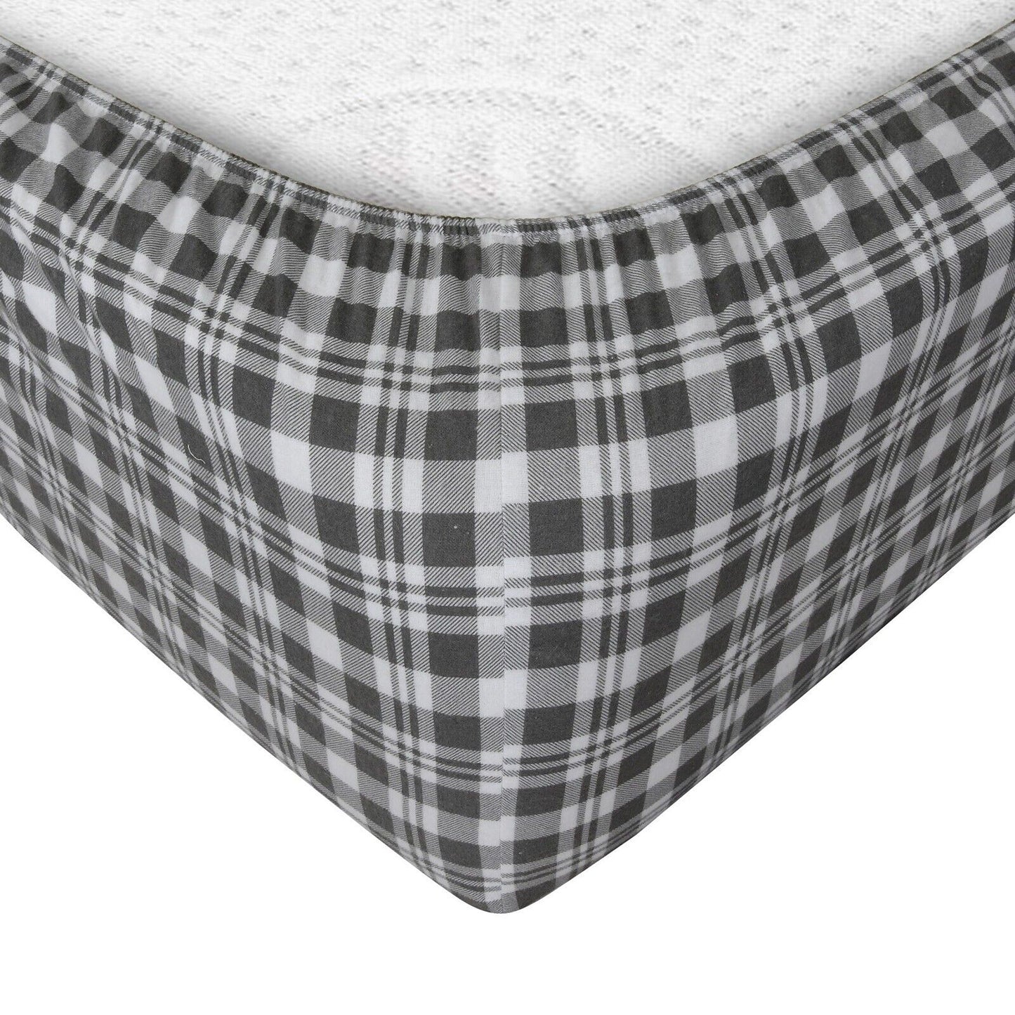 Grey Plaid Cotton Flannelette Sheets Set with Standard Pillow Case Single Double Queen King