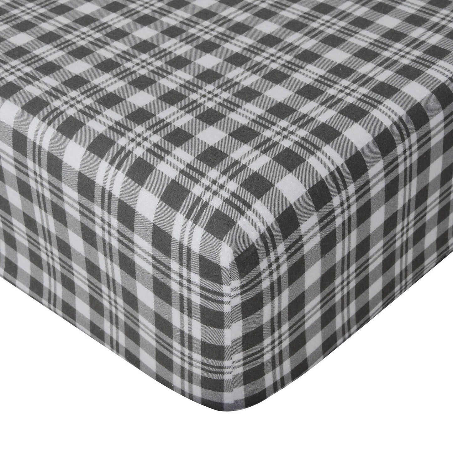 Grey Plaid Cotton Flannelette Sheets Set with Standard Pillow Case Single Double Queen King